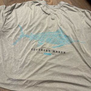 Southern Marsh Light Gray Tee with Blue Marlin Design